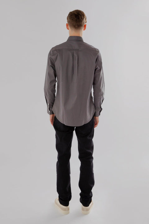 Button Down Collar Long-Sleeved Shirt with Patch Pocket in pearl blue Colour - Toplook London