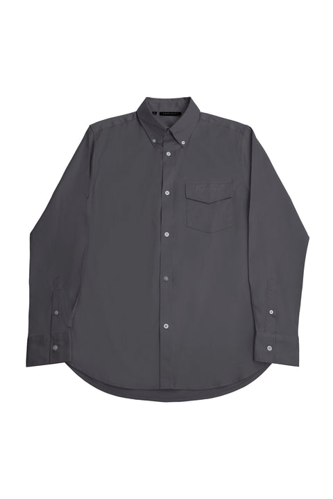 Button Down Collar Long-Sleeved Shirt with Patch Pocket in pearl blue Colour - Toplook London