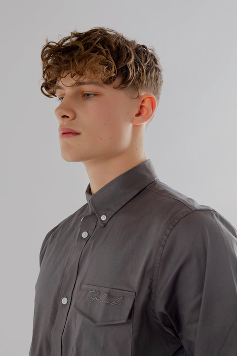 Button Down Collar Long-Sleeved Shirt with Patch Pocket in pearl blue Colour - Toplook London
