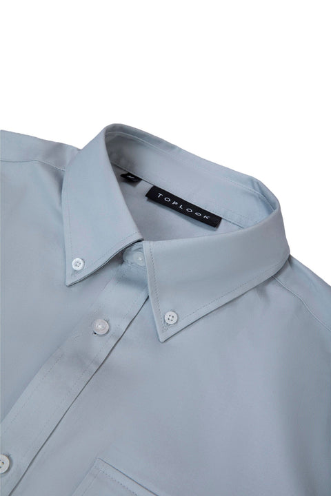Button Down Collar Long-Sleeved Shirt with Patch Pocket in sea foam Colour - Toplook London