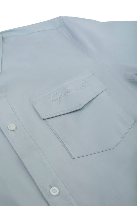 Button Down Collar Long-Sleeved Shirt with Patch Pocket in sea foam Colour - Toplook London