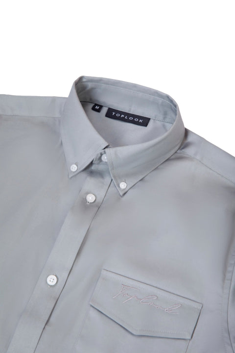 Button Down Collar Long-Sleeved Shirt with patch pocket in taupe - Toplook London