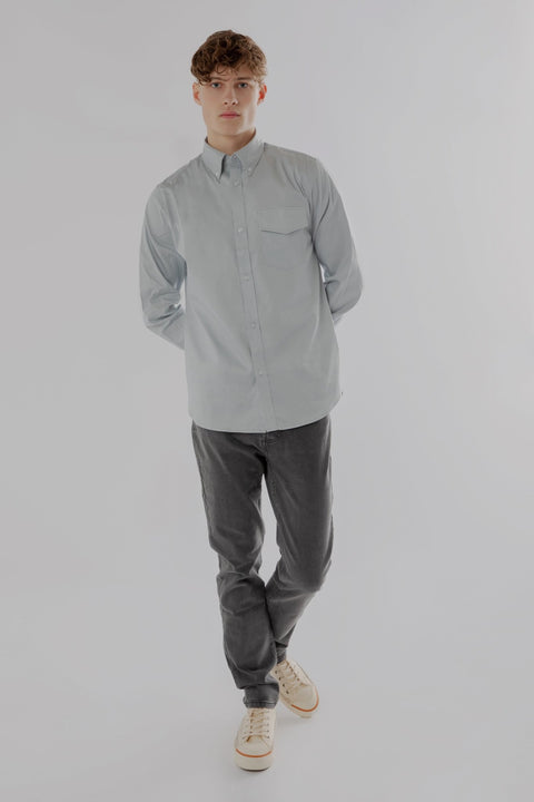 Button Down Collar Long-Sleeved Shirt with patch pocket in taupe - Toplook London