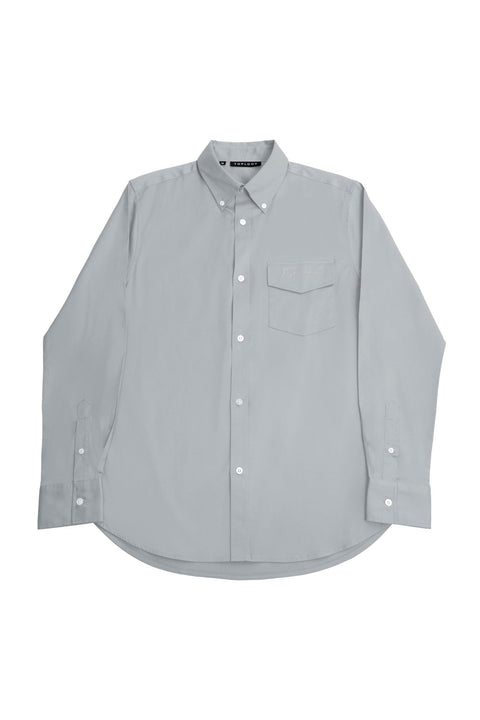 Button Down Collar Long-Sleeved Shirt with patch pocket in taupe - Toplook London