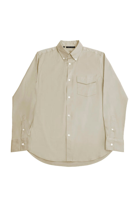 Button Down Collar Long-Sleeved Shirt with Patch Pocket in volcanic glass colour - Toplook London