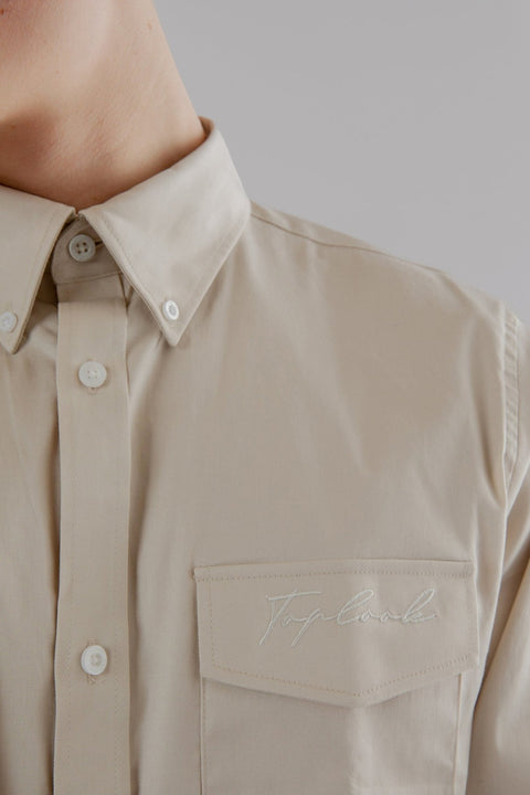 Button Down Collar Long-Sleeved Shirt with Patch Pocket in volcanic glass colour - Toplook London