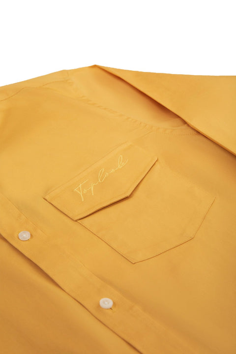 Button Down Collar Long-Sleeved Shirt with Patch Pocket in Wheat colour - Toplook London