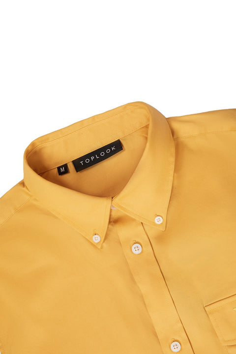 Button Down Collar Long-Sleeved Shirt with Patch Pocket in Wheat colour - Toplook London