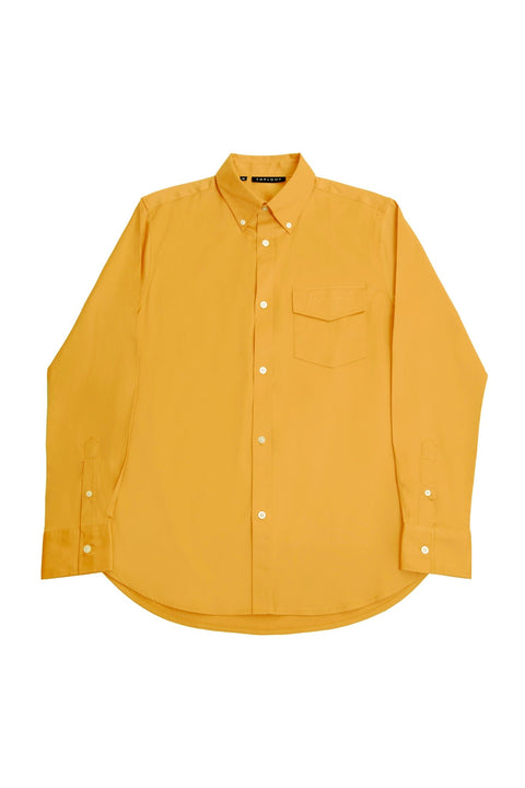 Button Down Collar Long-Sleeved Shirt with Patch Pocket in Wheat colour - Toplook London