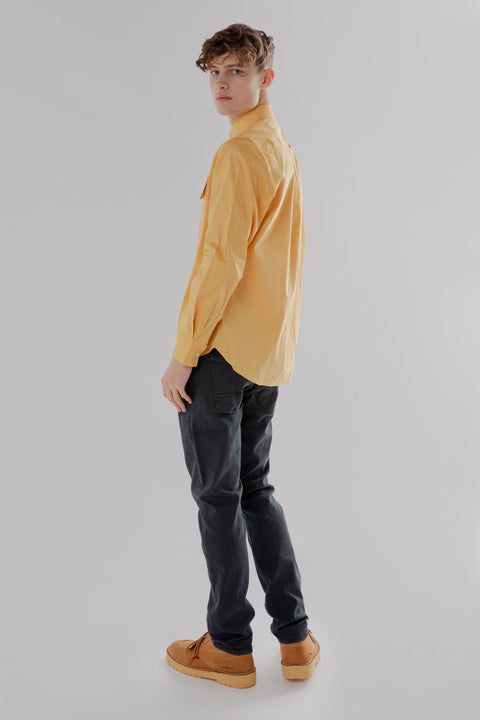 Button Down Collar Long-Sleeved Shirt with Patch Pocket in Wheat colour - Toplook London