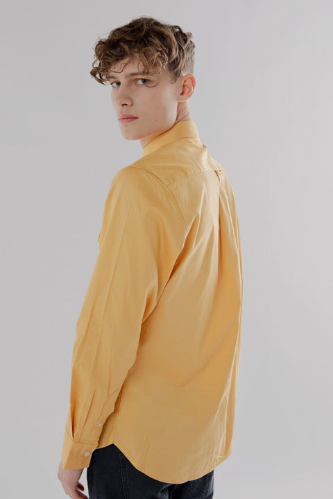 Button Down Collar Long-Sleeved Shirt with Patch Pocket in Wheat colour - Toplook London