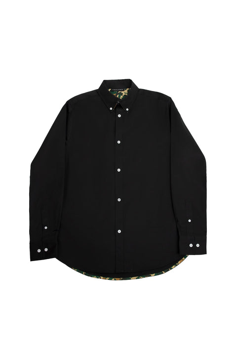 Button Down Long-Sleeved Shirt with Camo Details in black Colour - Toplook London