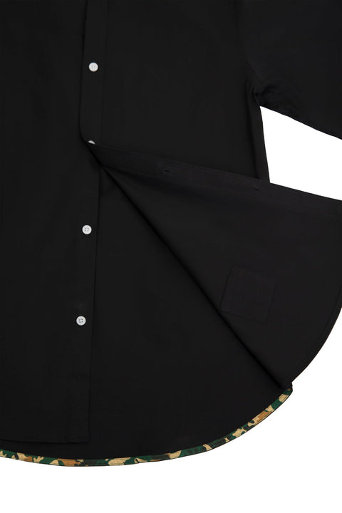 Button Down Long-Sleeved Shirt with Camo Details in black Colour - Toplook London