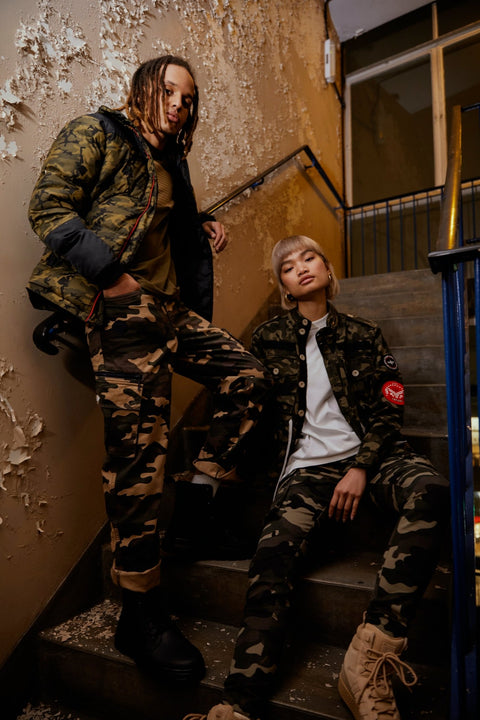 Camo Print Puffer Jacket in khaki - Toplook London