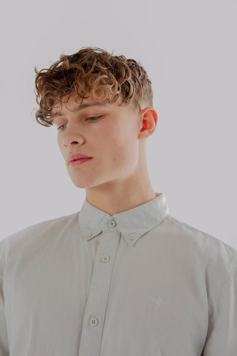 CASUAL LONG SLEEVE EMBROIDERED CHEST LOGO SHIRT NIMBUS CLOUD - Toplook London
