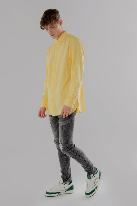 CASUAL LONG SLEEVE EMBROIDERED CHEST LOGO SHIRT SUNLIGHT - Toplook London