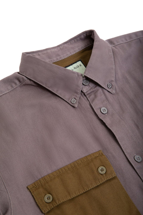 CASUAL LONG SLEEVE SHIRT VOLCANIC GLASS WITH OLIVE CONTRAST POCKET - Toplook London