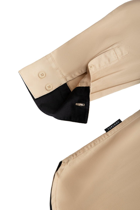 CASUAL LONG SLEEVE SHIRT WARM SAND WITH JET BLCK CONTRAST POCKET - Toplook London