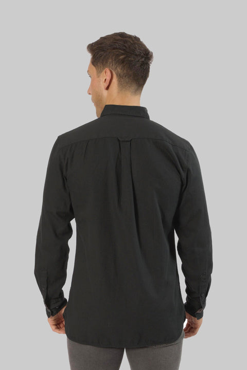 Casual Men's Long Sleeve Shirt With Contrast Pocket, Jet Black - Toplook London