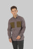 Casual Men's Long Sleeve Shirt With Contrast Pocket, Volcanic Glass - Toplook London