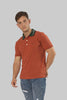 Contrast Collar Embroidered Logo Short Sleeve Polo Shirt In Orange - Toplook London