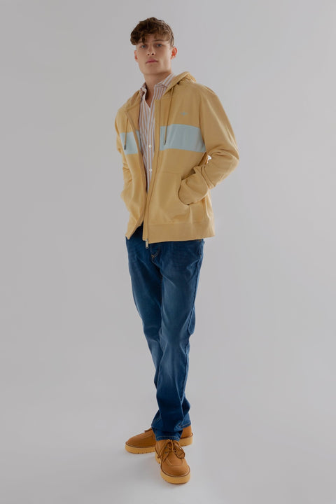 CONTRAST PANEL HOODIE WITH ZIPPER IN ALMOND MARL - Toplook London