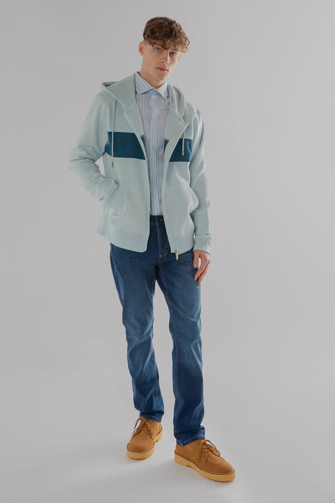 CONTRAST PANEL HOODIE WITH ZIPPER IN BABY BLUE MARL - Toplook London