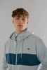 CONTRAST PANEL HOODIE WITH ZIPPER IN BABY BLUE MARL - Toplook London