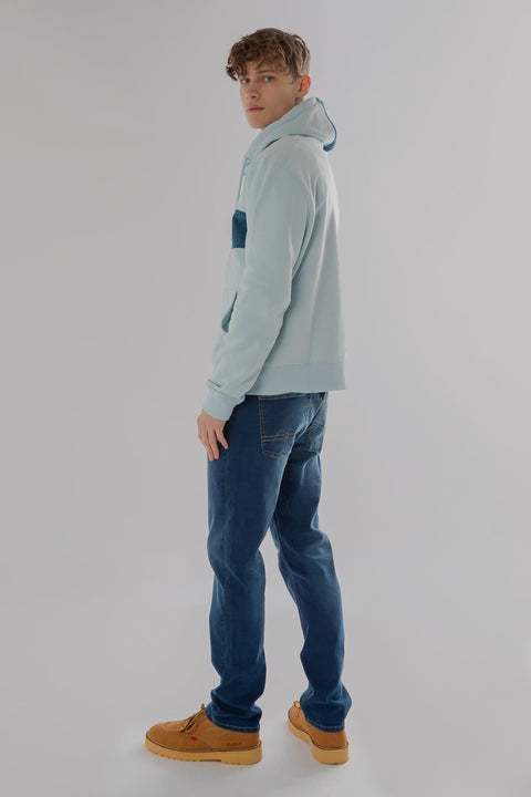 CONTRAST PANEL HOODIE WITH ZIPPER IN BABY BLUE MARL - Toplook London