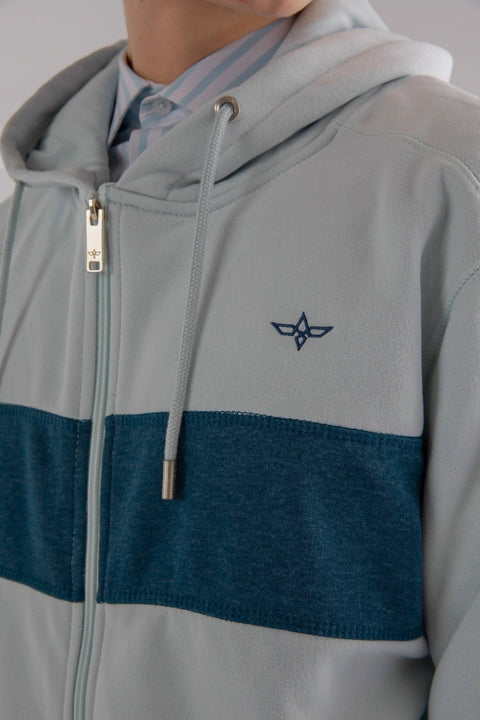 CONTRAST PANEL HOODIE WITH ZIPPER IN BABY BLUE MARL - Toplook London