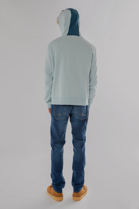 CONTRAST PANEL HOODIE WITH ZIPPER IN BABY BLUE MARL - Toplook London