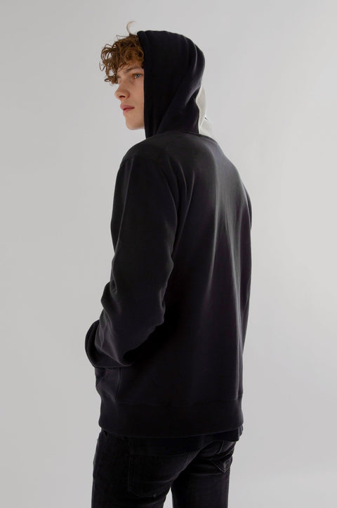 CONTRAST PANEL HOODIE WITH ZIPPER IN BLACK - Toplook London