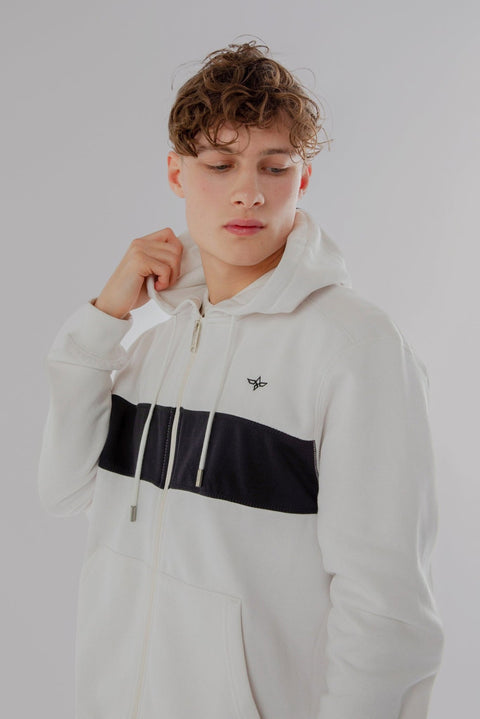 CONTRAST PANEL HOODIE WITH ZIPPER IN LIGHT GREY MARL - Toplook London