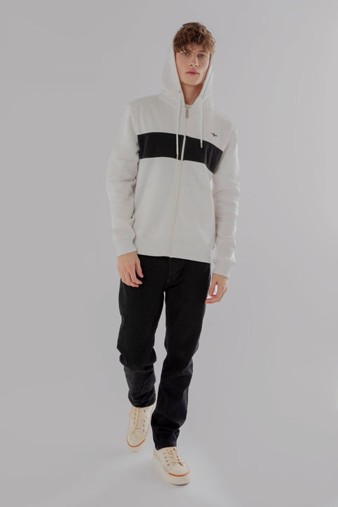 CONTRAST PANEL HOODIE WITH ZIPPER IN LIGHT GREY MARL - Toplook London