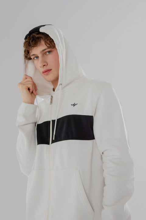 CONTRAST PANEL HOODIE WITH ZIPPER IN LIGHT GREY MARL - Toplook London