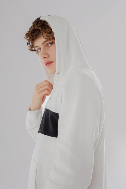 CONTRAST PANEL HOODIE WITH ZIPPER IN LIGHT GREY MARL - Toplook London