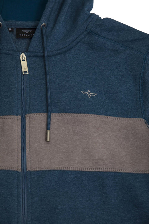 CONTRAST PANEL HOODIE WITH ZIPPER IN NAVY MARL - Toplook London
