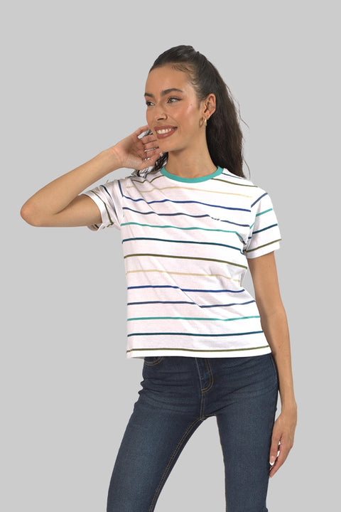 Crew Neck Stripe Top T-Shirt For Women, BluesStripe - Toplook London