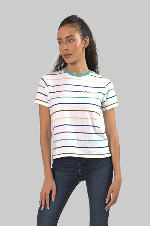 Crew Neck Stripe Top T-Shirt For Women, BluesStripe - Toplook London