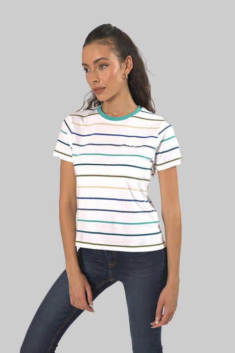 Crew Neck Stripe Top T-Shirt For Women, BluesStripe - Toplook London