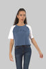 Cropped Top Short Sleeve T-shirt for Women, Indigo/White - Toplook London