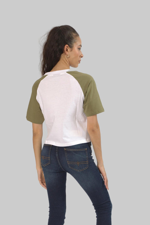 Cropped Top Short Sleeve T-shirt for Women, White/Pressed Green - Toplook London