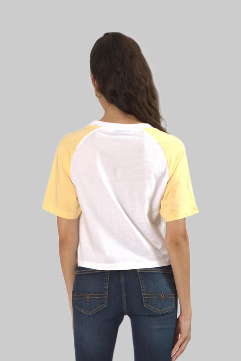 Cropped Top Short Sleeve T-shirt for Women, White/Sunburst Yellow - Toplook London