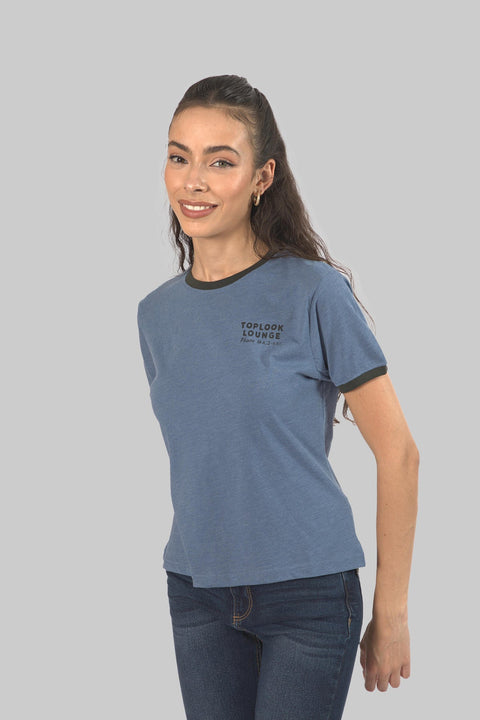 Ladies Casual Short Sleeve Ringer T-Shirt, Blue - Toplook London