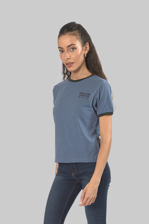 Ladies Casual Short Sleeve Ringer T-Shirt, Blue - Toplook London