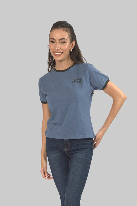 Ladies Casual Short Sleeve Ringer T-Shirt, Blue - Toplook London