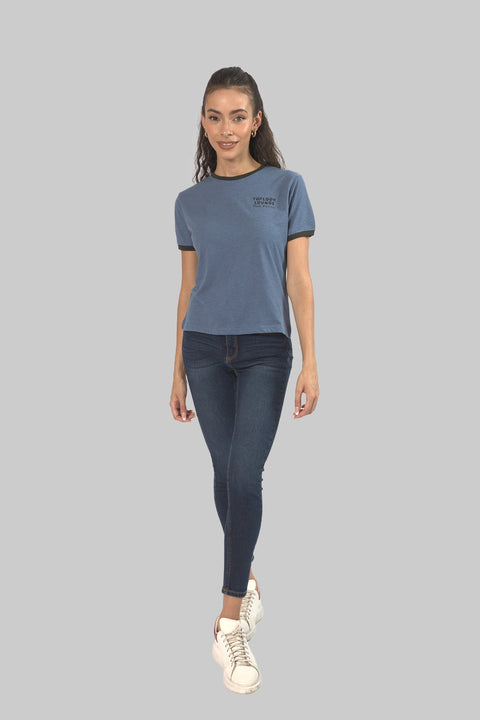 Ladies Casual Short Sleeve Ringer T-Shirt, Blue - Toplook London