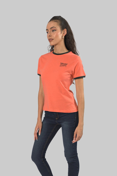 Ladies Casual Short Sleeve Ringer T-Shirt, Persimmon - Toplook London