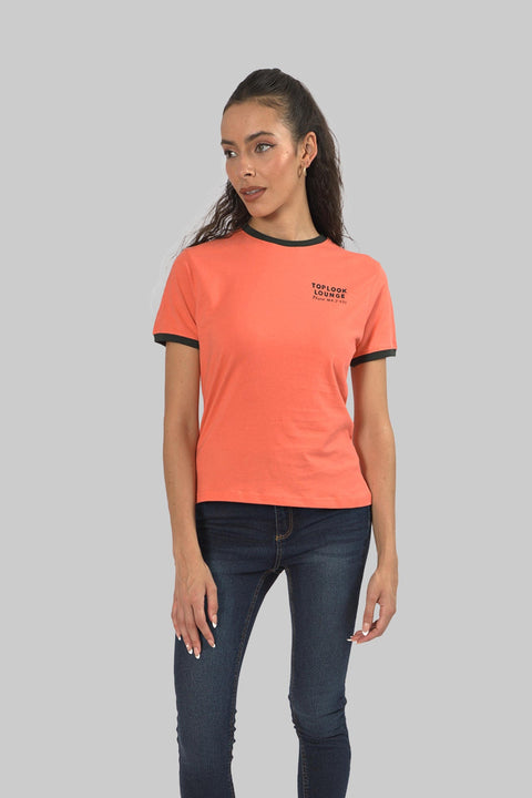 Ladies Casual Short Sleeve Ringer T-Shirt, Persimmon - Toplook London