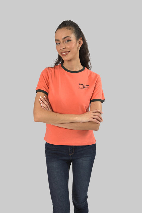 Ladies Casual Short Sleeve Ringer T-Shirt, Persimmon - Toplook London
